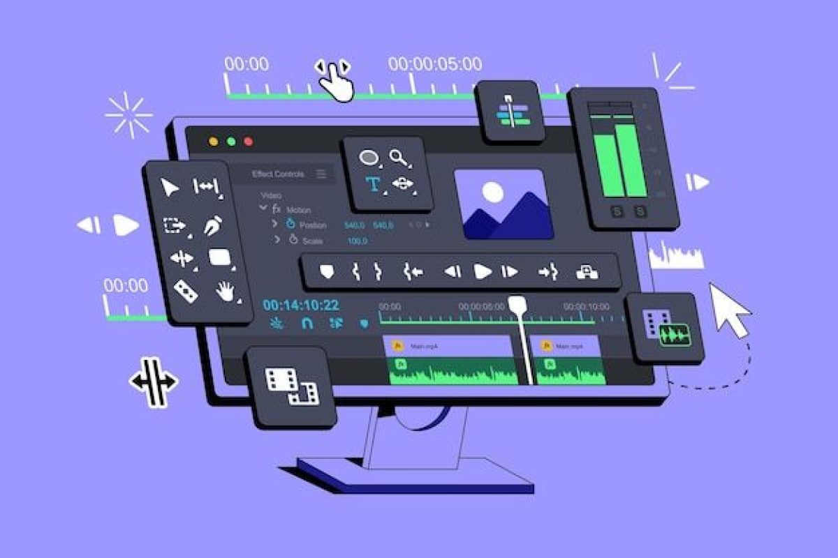 Premium Vector _ Video Editor Program is displayed on the computer Application for editing Video clips Film montage